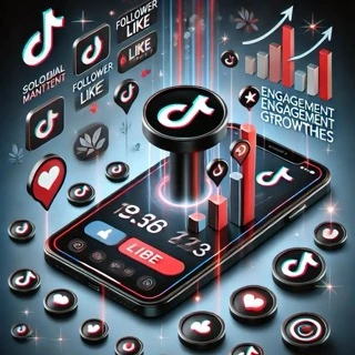 An illustration showcasing TikTok engagement growth strategies. A smartphone screen displays increasing follower, like, and view counts. Surrounding the phone are icons representing social media marketing, viral content, and audience engagement.