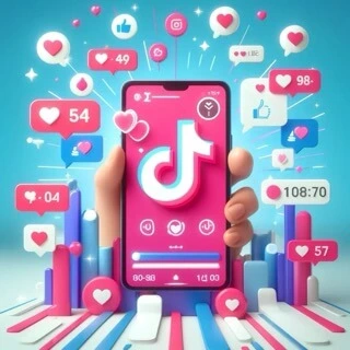 A colorful illustration showing a TikTok interface with hearts and engagement icons, representing tips to increase likes on videos.